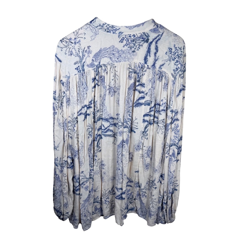 Free People Metallic Blooms Top Womens Large Blue Toile Floral Boho Botanical - Picture 6 of 6